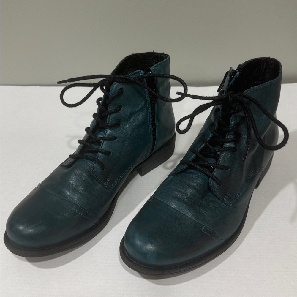 Teal Leather Ankle Boots
